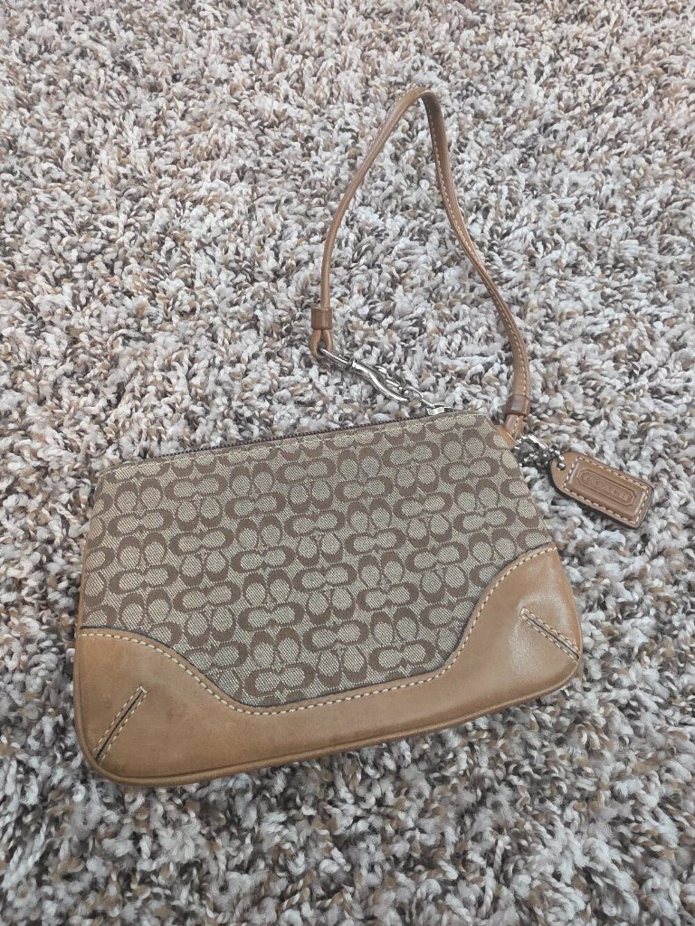 Coach Signature Brown Leather Corner Zip Wristlet